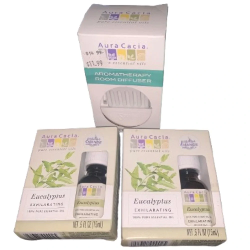 NEW Aura Cacia Aromatherapy Room Diffuser with 2 Eucalyptus Oils